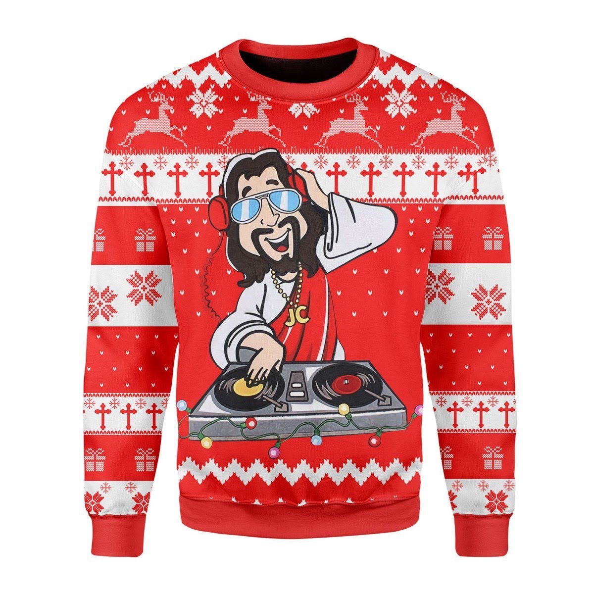 Gearhomies Christmas Unisex Sweater Hawaiian DJ Jesus 3D Apparel