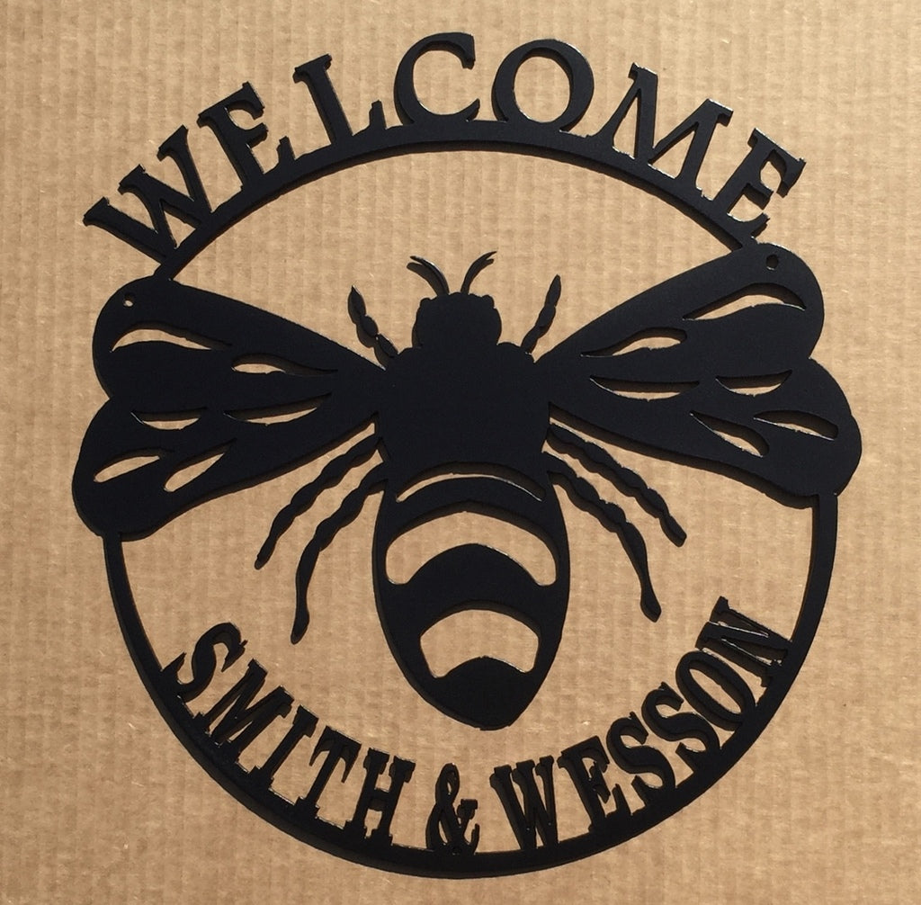 YMskins Personalized Welcome Sign with Bumble Bee Metal Wall Art