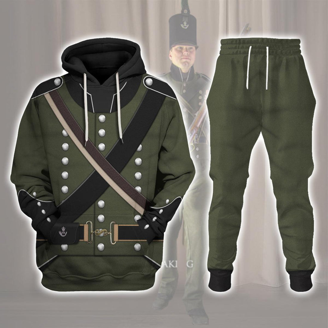 Gearhomie 95th (Rifle) Regiment-Rifleman 1806-1815 Uniform All Over Print Hoodie Sweatshirt T-Shirt Tracksuit - Gearhomie.com