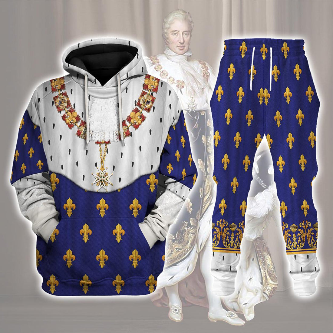 Gearhomie Charles X of France in Coronation Robes Blue Costume All Over Print Hoodie Sweatshirt T-Shirt Tracksuit - Gearhomie.com