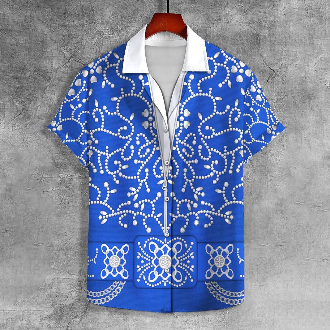 CustomsPig Elvis Blue Swirl UNISEX CASUAL HAWAIIAN SHIRT - CustomsPig.com