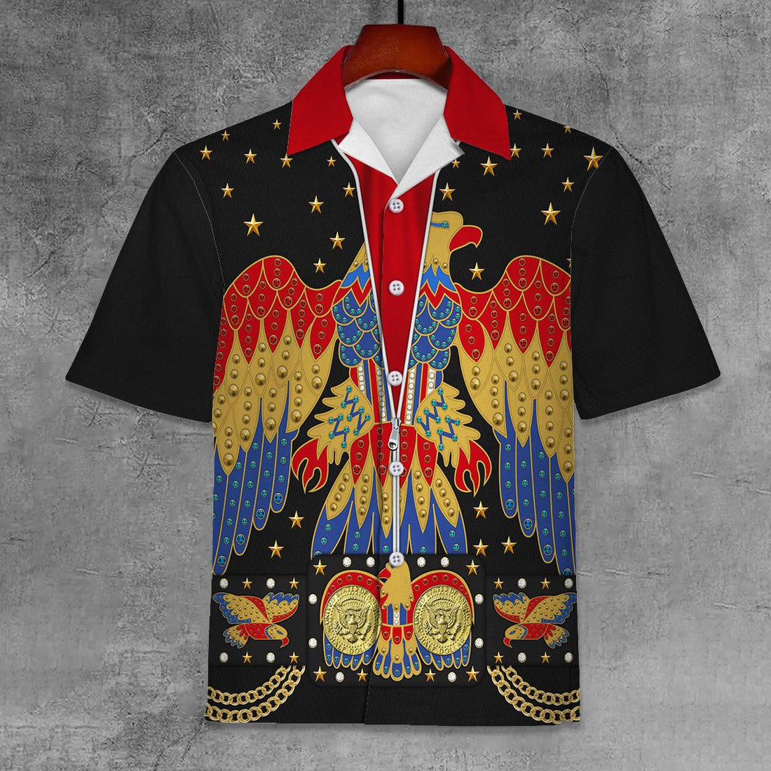 Gearhomie Elvis Eagle Black Unisex Hawaii Shirt - Gearhomie.com