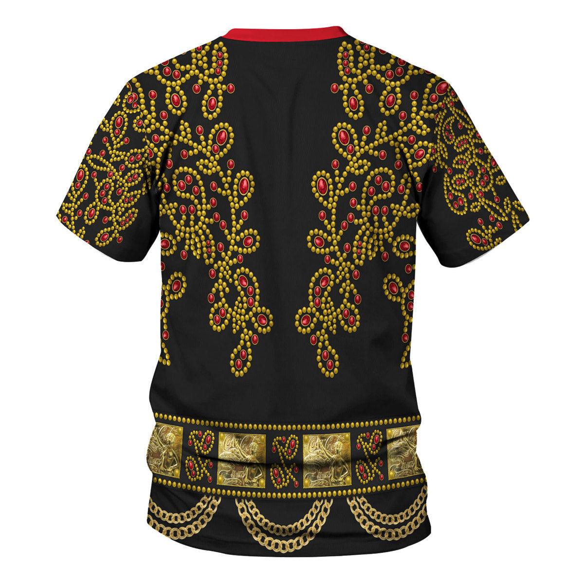Gearhomie Elvis Spanish Flower - Black With Red Stones Costume Hoodie Sweatshirt T-Shirt Sweatpants - Gearhomie.com