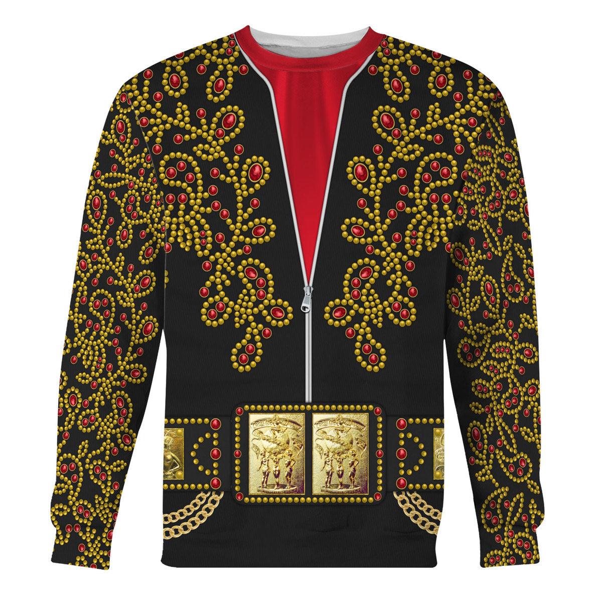 Gearhomie Elvis Spanish Flower - Black With Red Stones Costume Hoodie Sweatshirt T-Shirt Sweatpants - Gearhomie.com