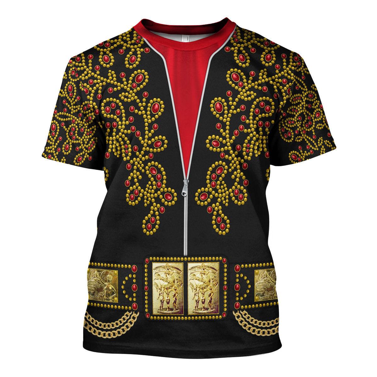 Gearhomie Elvis Spanish Flower - Black With Red Stones Costume Hoodie Sweatshirt T-Shirt Sweatpants - Gearhomie.com