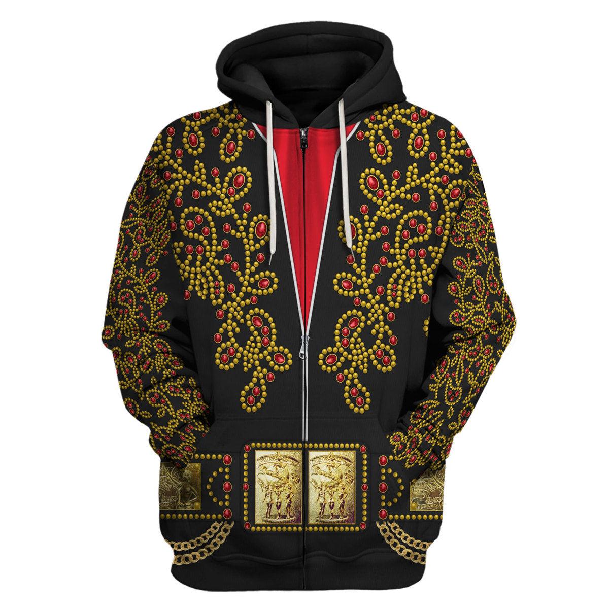 Gearhomie Elvis Spanish Flower - Black With Red Stones Costume Hoodie Sweatshirt T-Shirt Sweatpants - Gearhomie.com