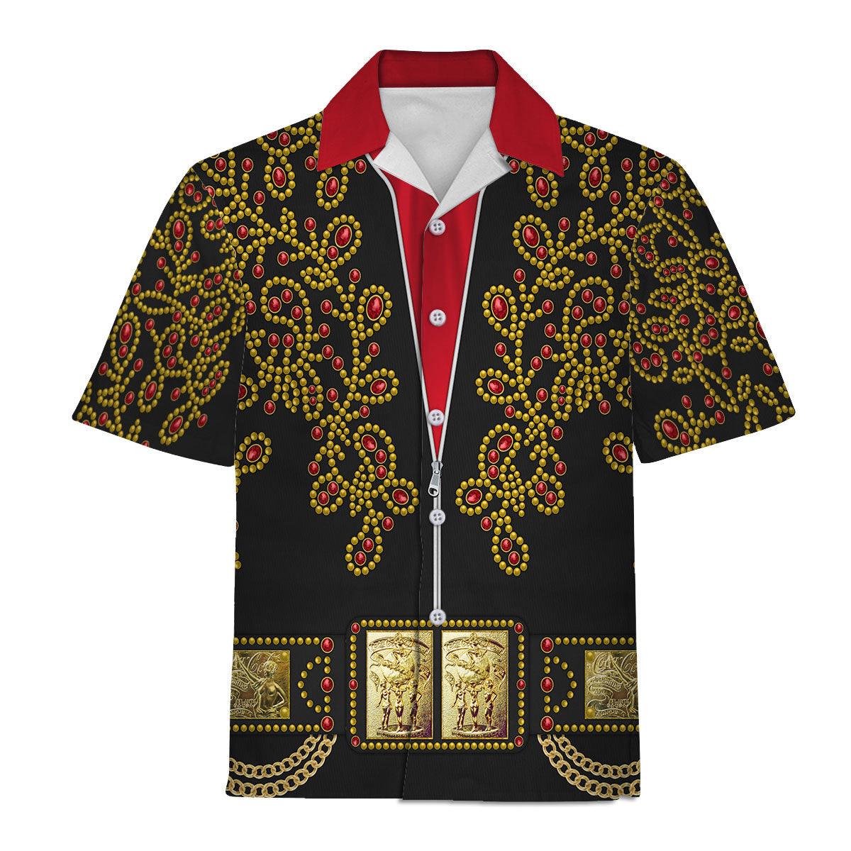 Gearhomie Elvis Spanish Flower - Black With Red Stones Costume Hoodie Sweatshirt T-Shirt Sweatpants - Gearhomie.com