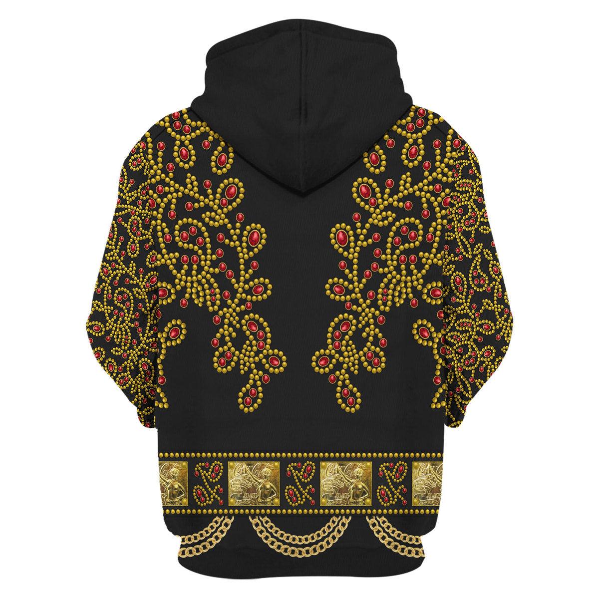 Gearhomie Elvis Spanish Flower - Black With Red Stones Costume Hoodie Sweatshirt T-Shirt Sweatpants - Gearhomie.com
