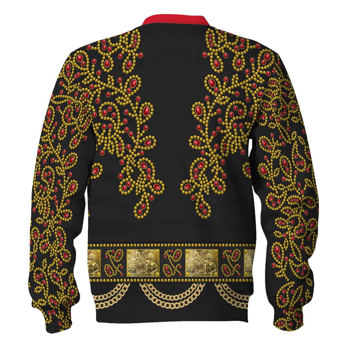 Gearhomie Elvis Spanish Flower - Black With Red Stones Costume Hoodie Sweatshirt T-Shirt Sweatpants - Gearhomie.com