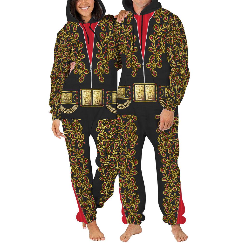 Gearhomie Elvis Spanish Flower - Black With Red Stones jumpsuit Costume - Gearhomie.com