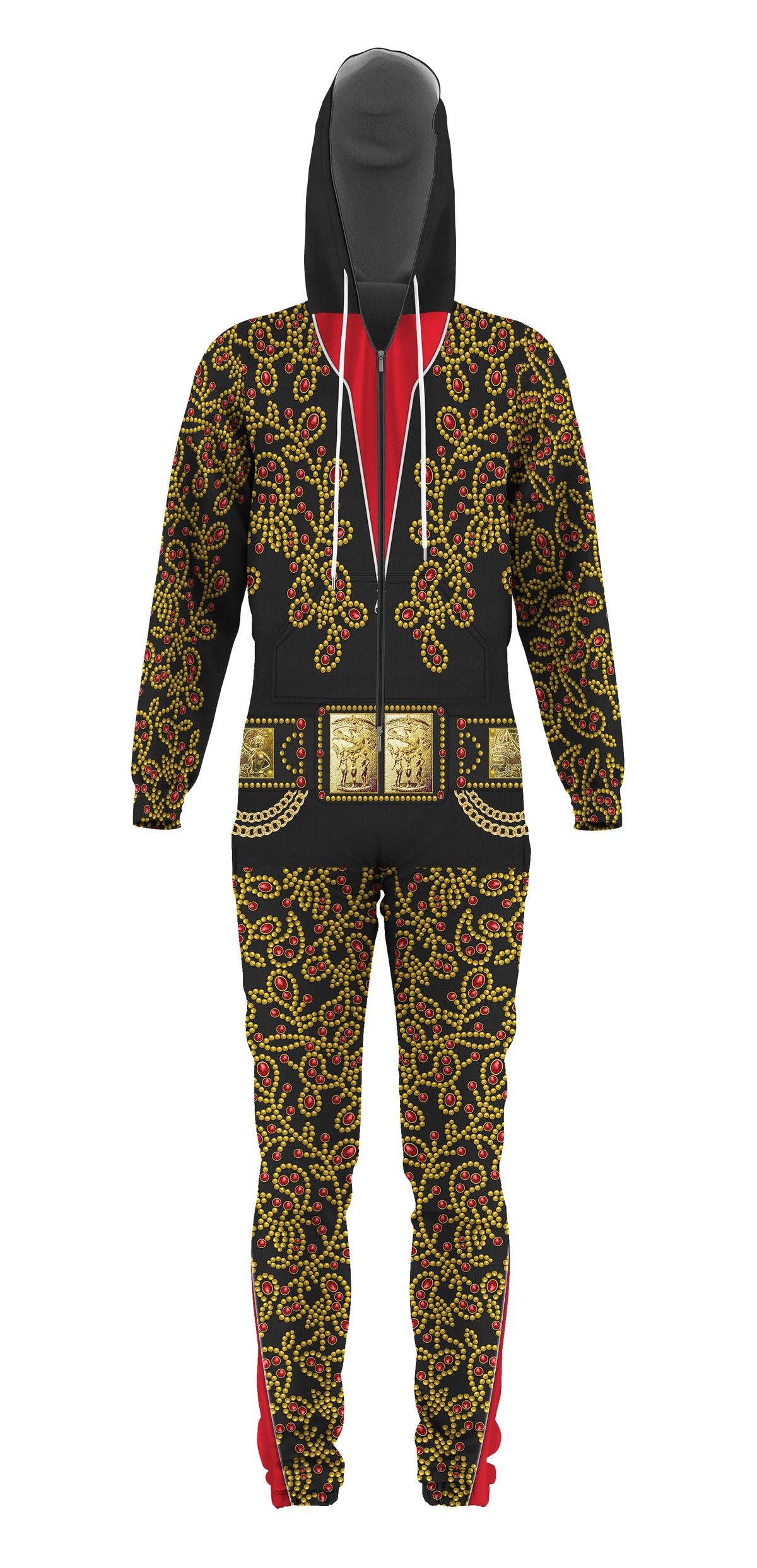 Gearhomie Elvis Spanish Flower - Black With Red Stones jumpsuit Costume - Gearhomie.com