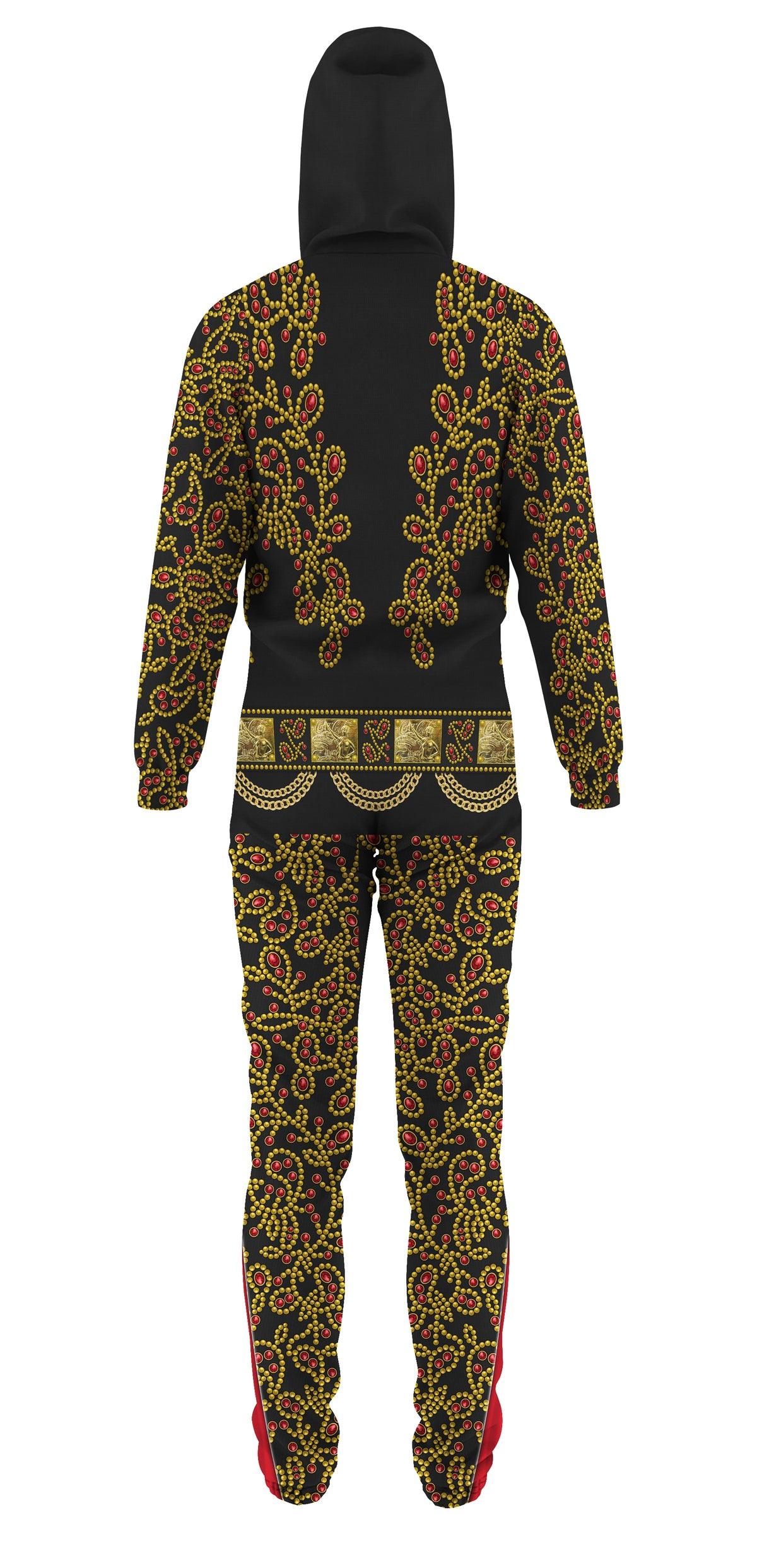 Gearhomie Elvis Spanish Flower - Black With Red Stones jumpsuit Costume - Gearhomie.com