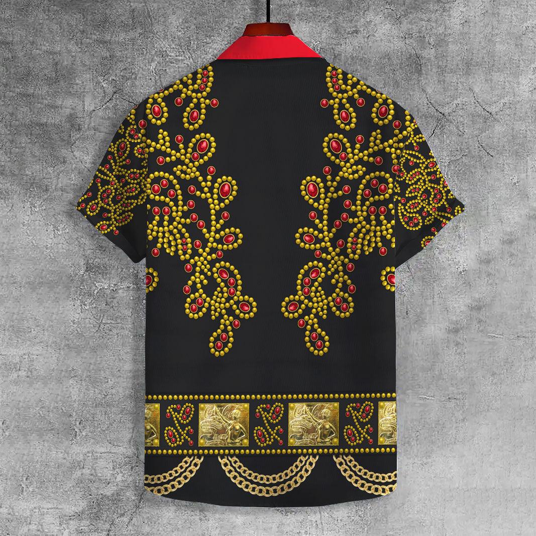 CustomsPig Elvis Spanish Flower - Black With Red Stones UNISEX CASUAL HAWAIIAN SHIRT - CustomsPig.com