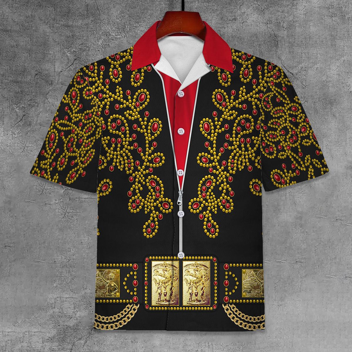 Gearhomie Elvis Spanish Flower - Black With Red Stones Unisex Hawaii Shirt - Gearhomie.com