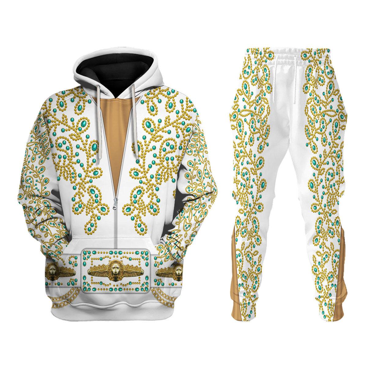 Gearhomie Elvis Spanish Flower - White With Green Stones Costume Hoodie Sweatshirt T-Shirt Sweatpants - Gearhomie.com