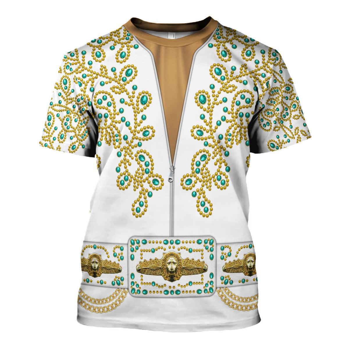 Gearhomie Elvis Spanish Flower - White With Green Stones Costume Hoodie Sweatshirt T-Shirt Sweatpants - Gearhomie.com