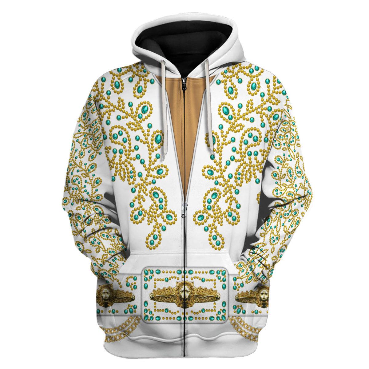 Gearhomie Elvis Spanish Flower - White With Green Stones Costume Hoodie Sweatshirt T-Shirt Sweatpants - Gearhomie.com