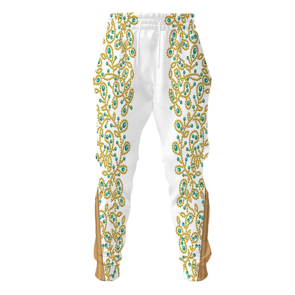 Oodiegang Elvis Spanish Flower - White With Green Stones Costume Hoodie Sweatshirt T-Shirt Sweatpants - Oodiegang.com
