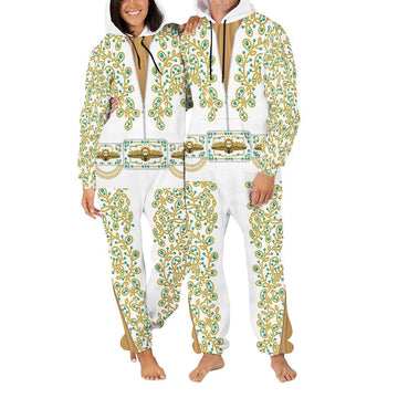 Gearhomie Elvis Spanish Flower - White With Green Stones jumpsuit Costume - Gearhomie.com