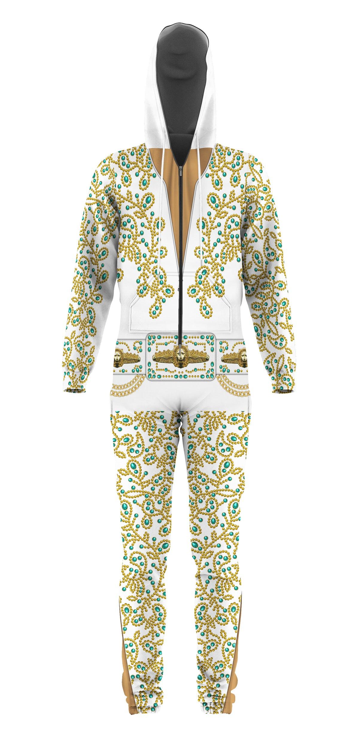 Gearhomie Elvis Spanish Flower - White With Green Stones jumpsuit Costume - Gearhomie.com