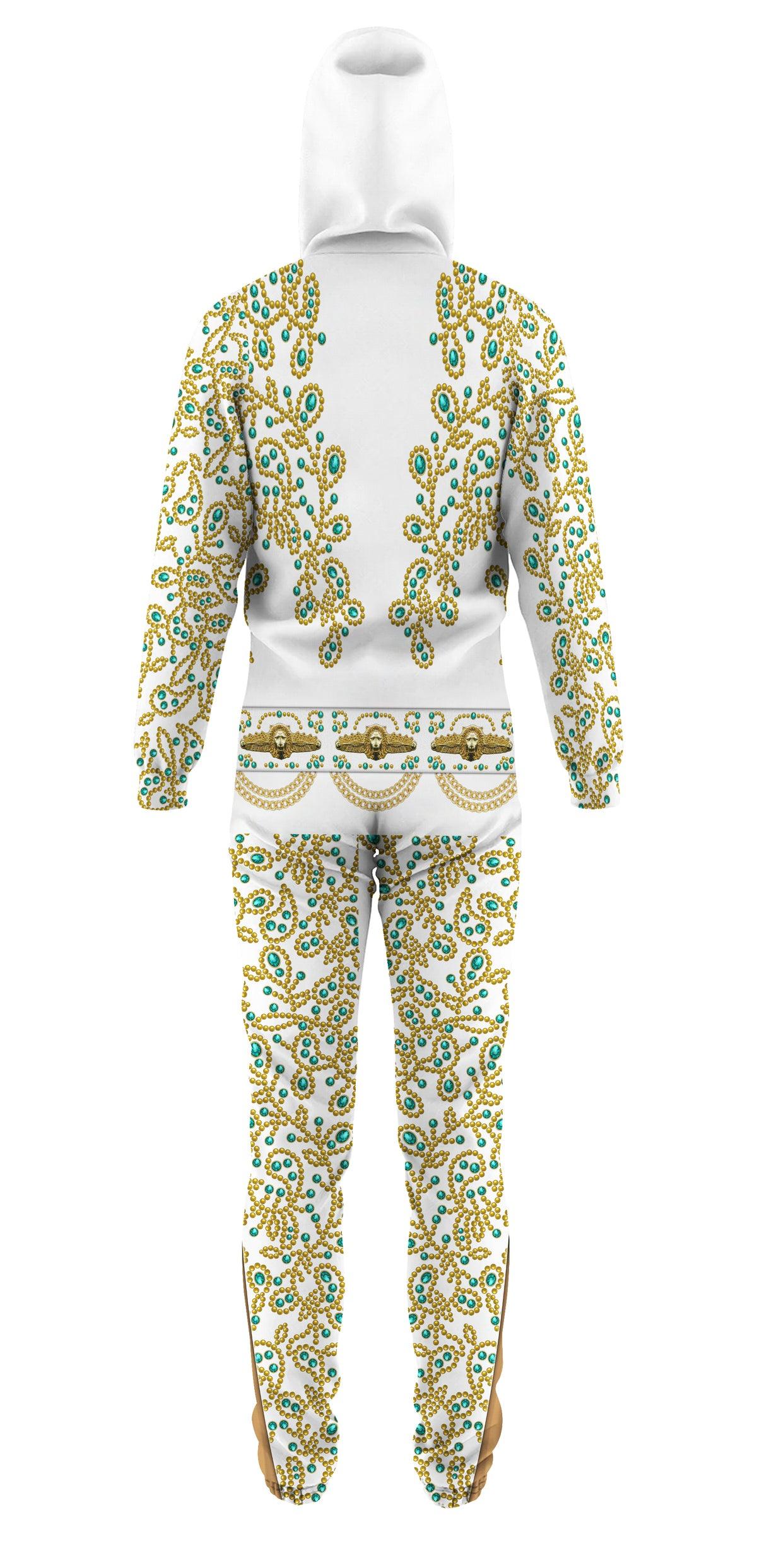 Gearhomie Elvis Spanish Flower - White With Green Stones jumpsuit Costume - Gearhomie.com
