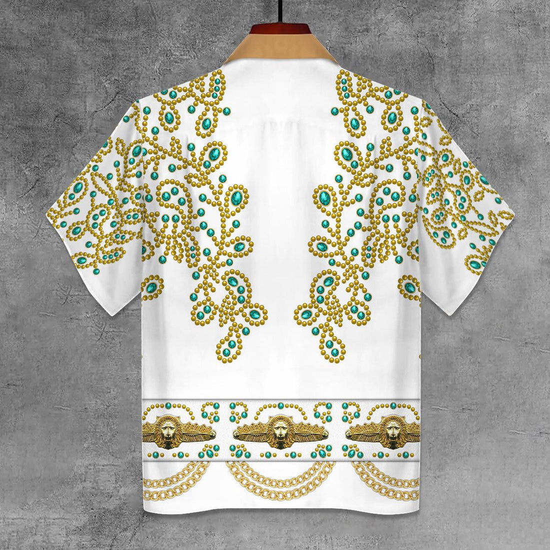 CustomsPig Elvis Spanish Flower - White With Green Stones Unisex Hawaii Shirt - CustomsPig.com
