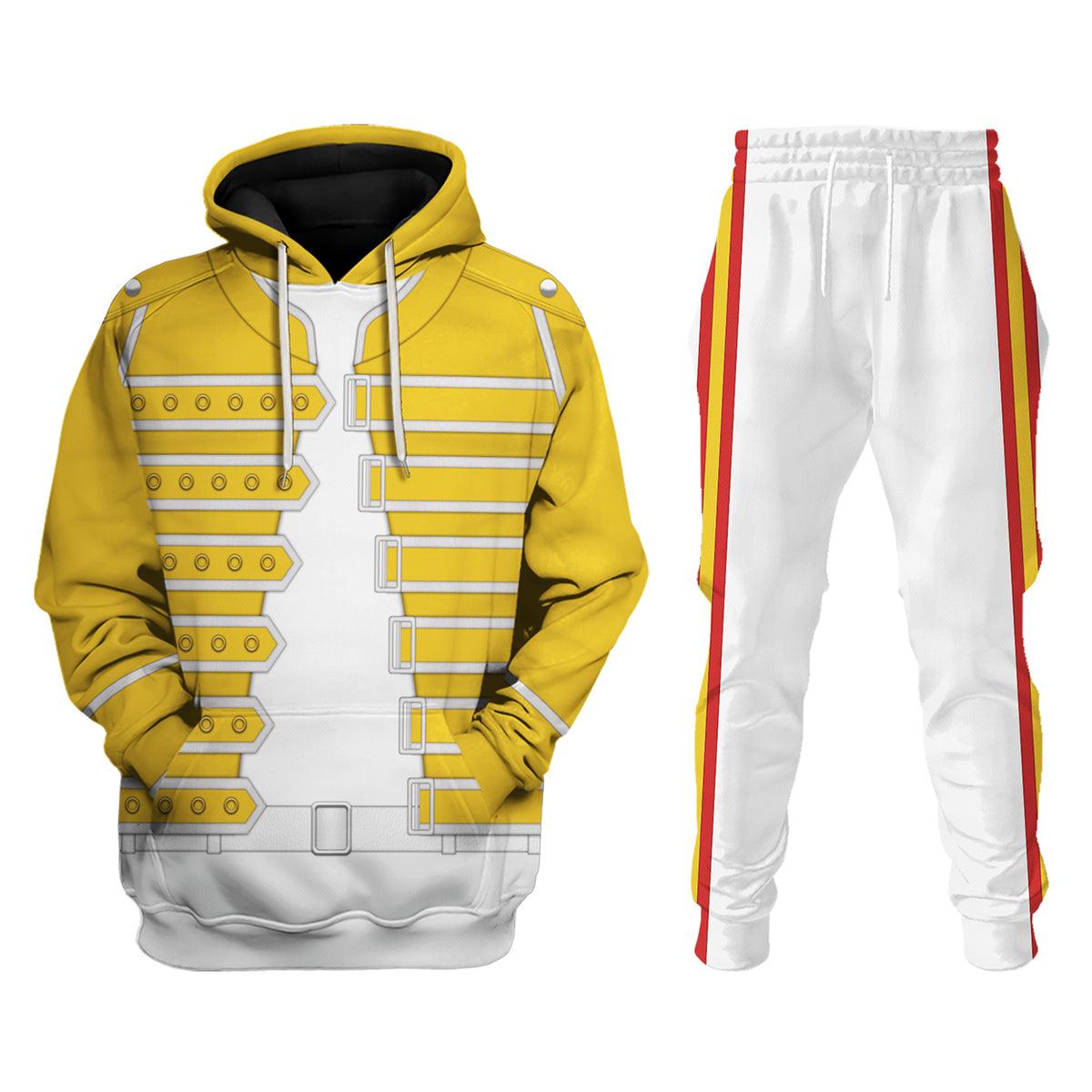 Gearhomie Freddie Mercury Costume Wembley Yellow Hoodie Sweatshirt T-Shirt Tracksuit - Gearhomie.com