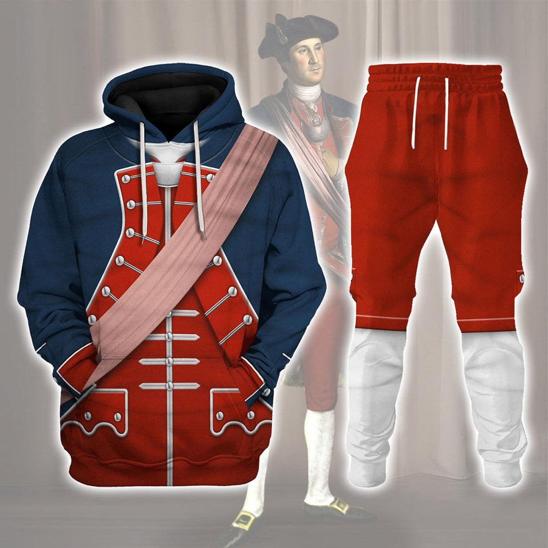 Gearhomie George Washington In Uniform As Colonel Uniform All Over Print Hoodie Sweatshirt T-Shirt Tracksuit - Gearhomie.com