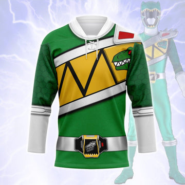Gearhomie Green Power Rangers Dino Charge Hockey Jersey - Gearhomie.com