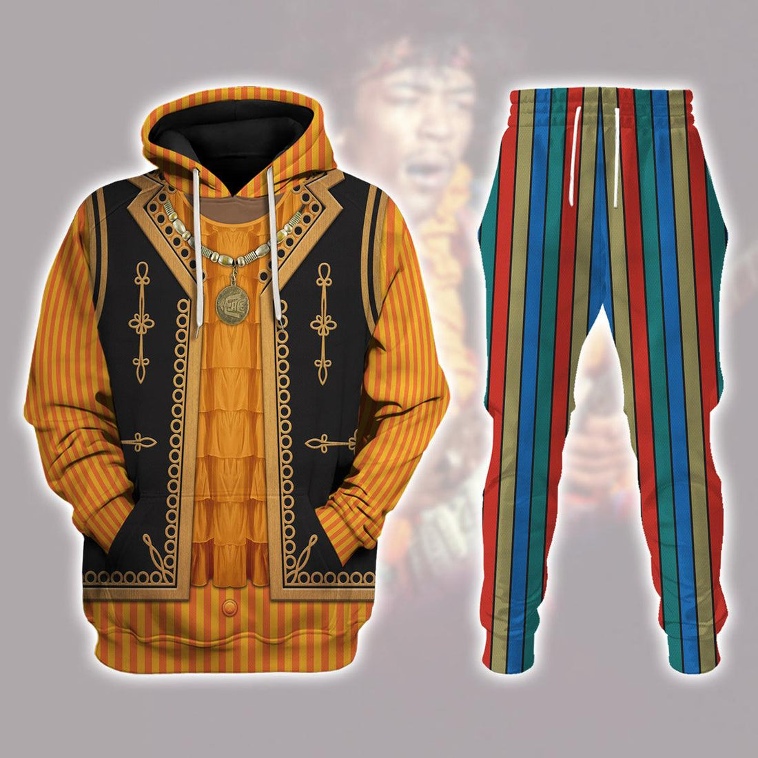 Gearhomie Guitar Burning Outfit Jimi Hendrix Costume Hoodie Sweatshirt T-Shirt Tracksuit - Gearhomie.com