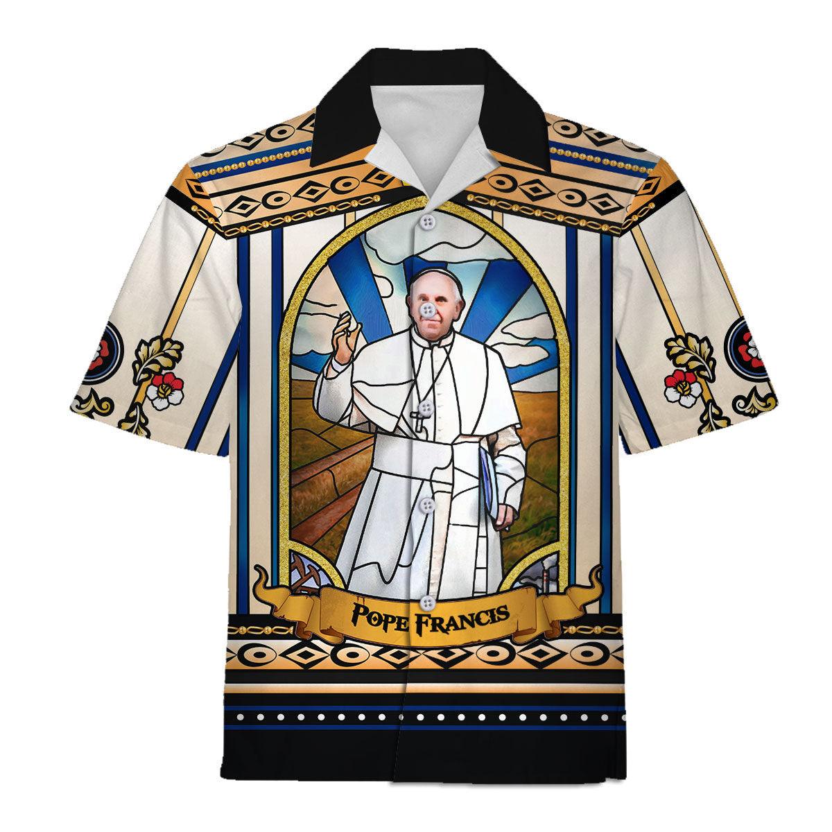 Gearhomie Hawaiian Shirt Pope Francis Stained Glass 3D Apparel - Gearhomie.com