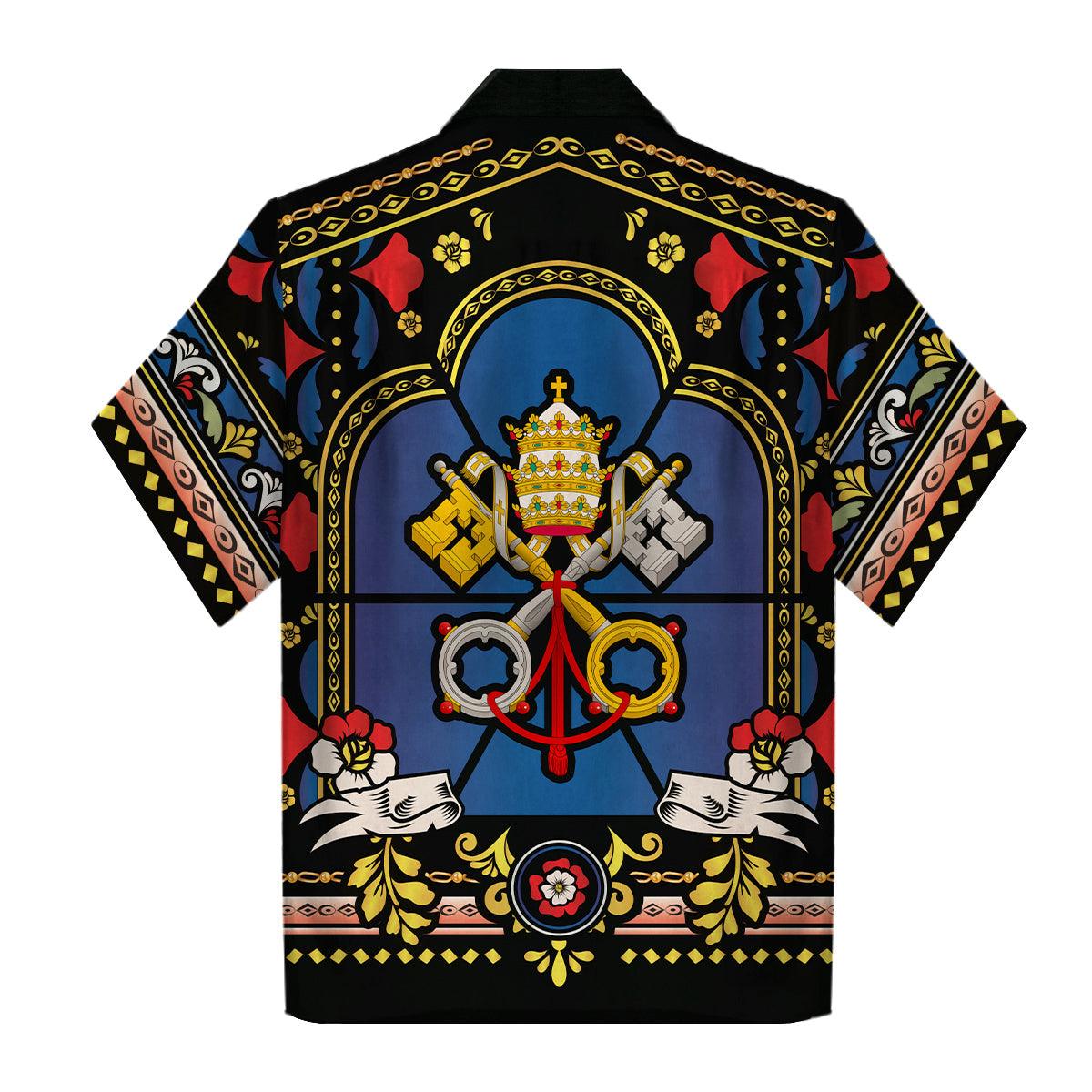 Gearhomie Hawaiian Shirt Pope St Peter Stained Glass 3D Apparel - Gearhomie.com