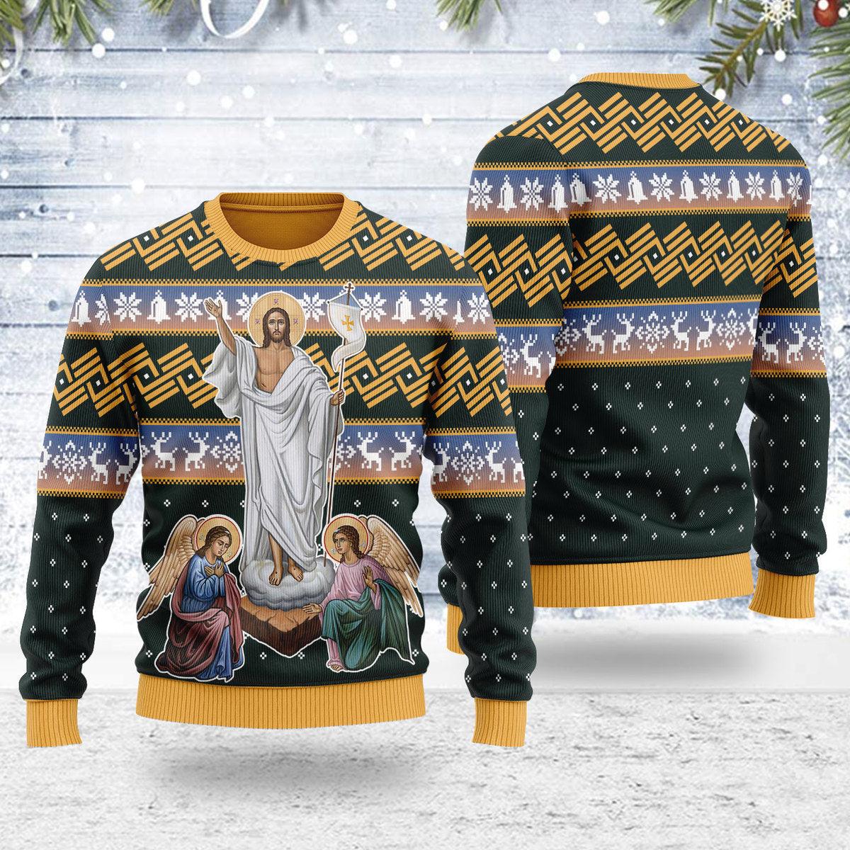 Gearhomie Jesus Christ Victorious Resurrection Christmas Sweater - Gearhomie.com