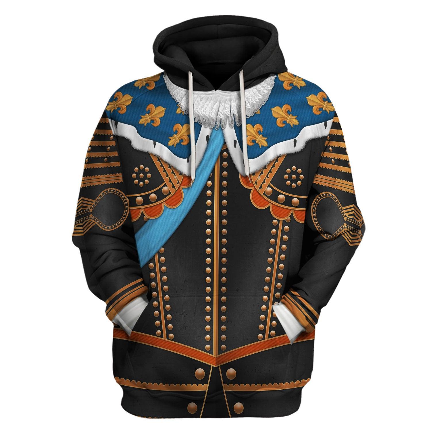 Gearhomie Louis XIII of France Warrior King Costume All Over Print Hoodie Sweatshirt T-Shirt Tracksuit - Gearhomie.com