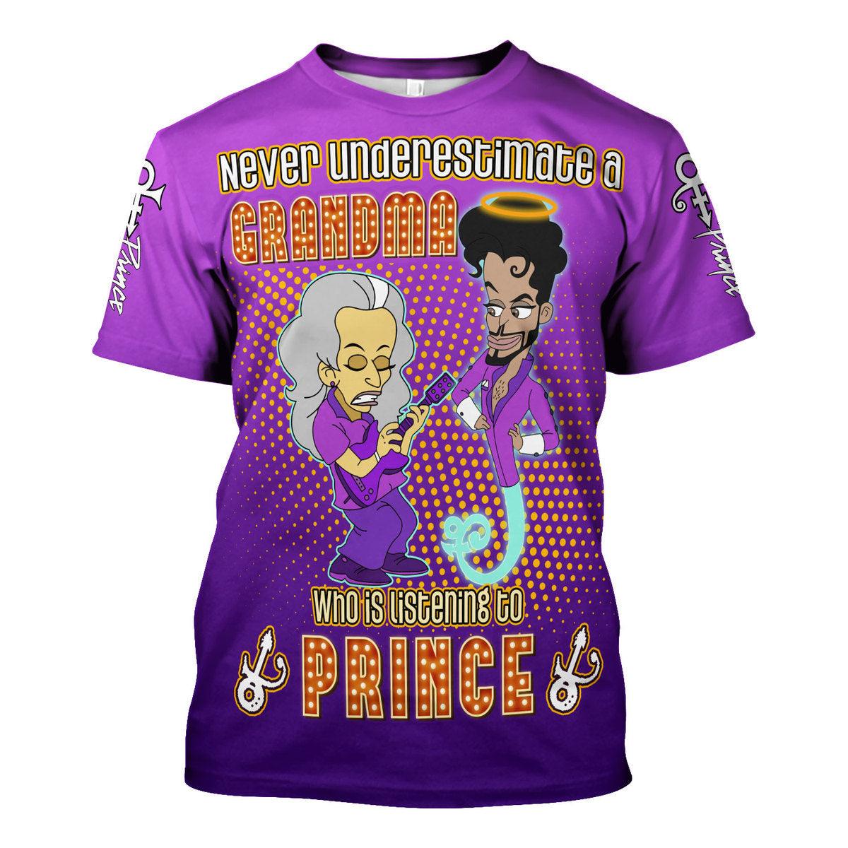 Gearhomie Never Underestimate A Grandma Who IS Listening to Prince Unisex Pullover Hoodie, Sweatshirt, T-Shirt - Gearhomie.com