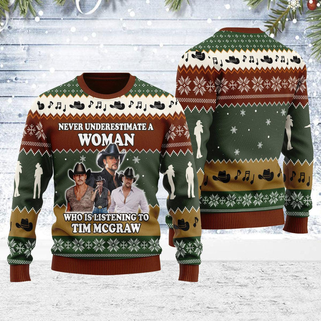 Oodiegang Never Underestimate A Woman Who Is Listening To Tim McGraw Christmas Ugly Sweater - Oodiegang.com