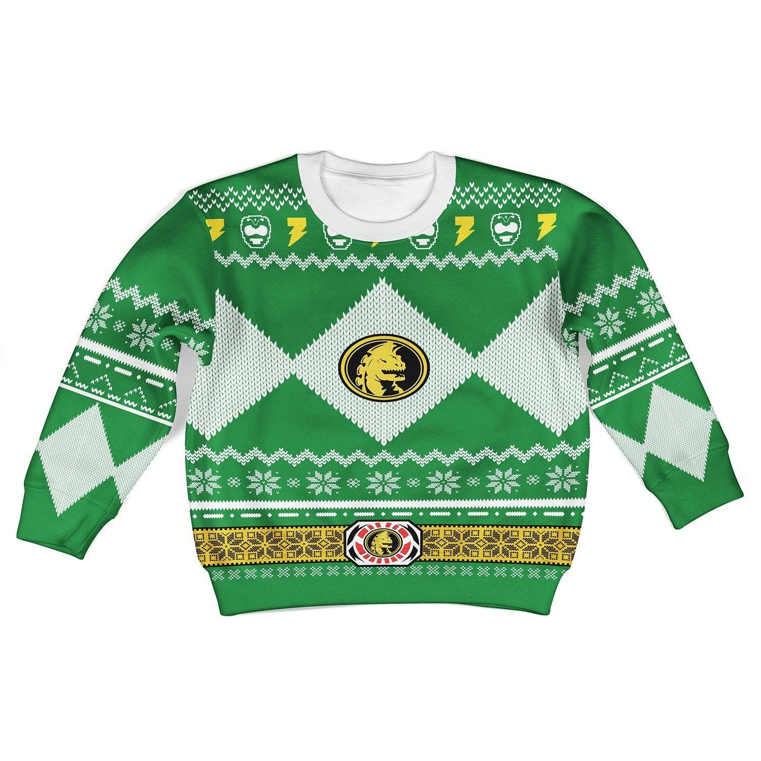 Gearhomie Unisex Kid Tops Pullover Sweatshirt Green Power Ranger 3D Apparel - Gearhomie.com