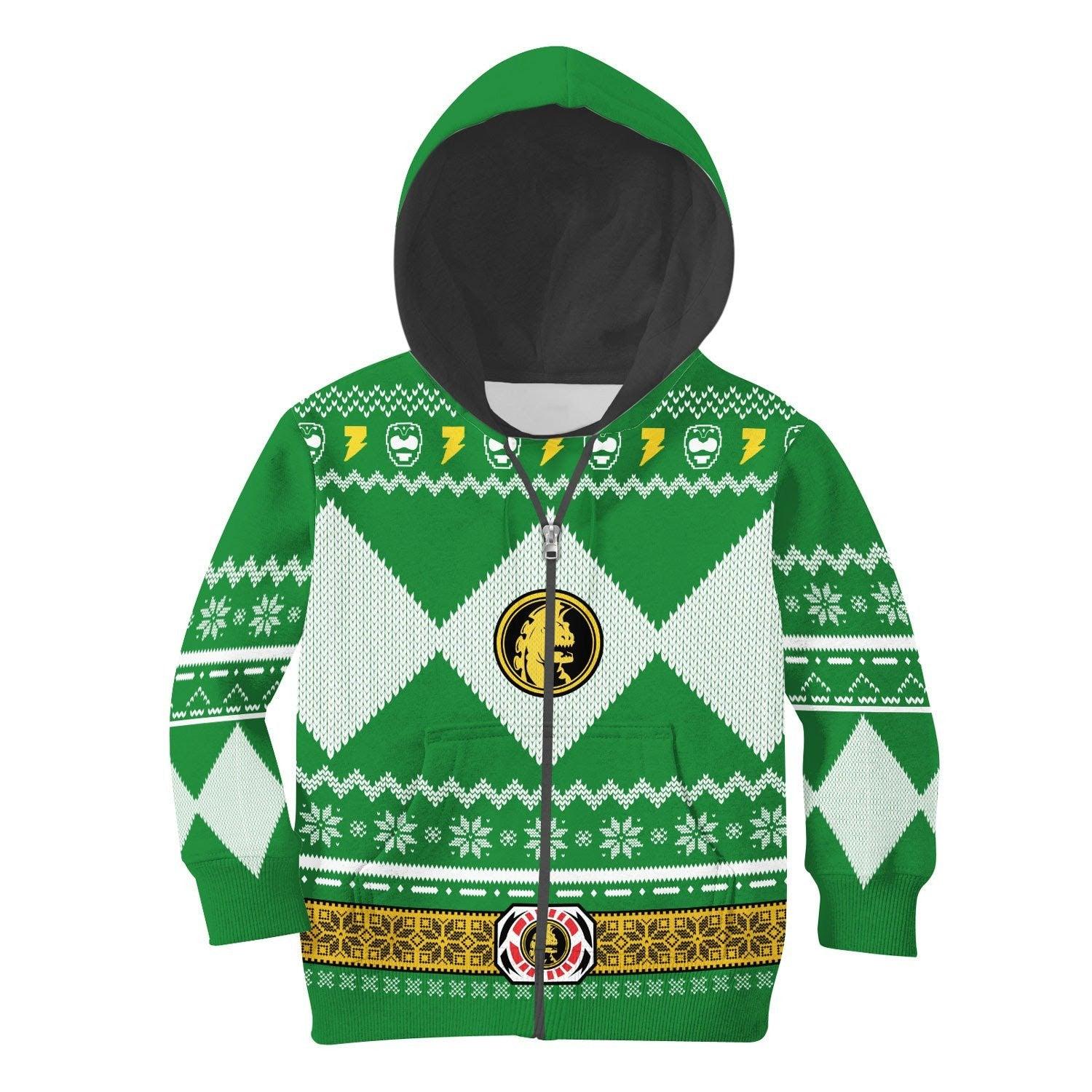Gearhomie Unisex Kid Tops Pullover Sweatshirt Green Power Ranger 3D Apparel - Gearhomie.com
