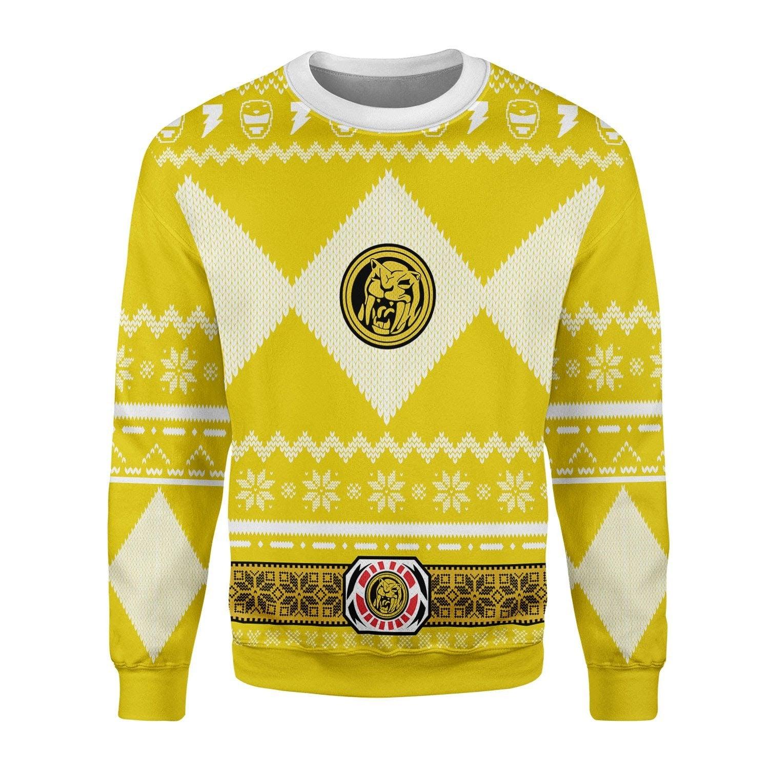 Gearhomie Unisex Tops Pullover Sweatshirt Yellow Power Ranger 3D Costumes - Gearhomie.com