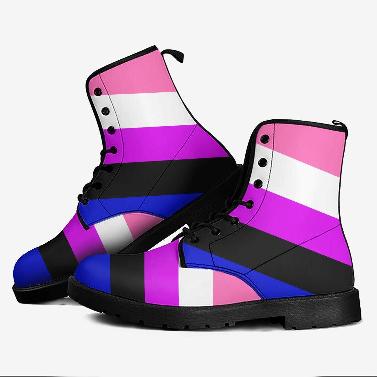 Genderfluid Pride Flag Leather Boots - DucG