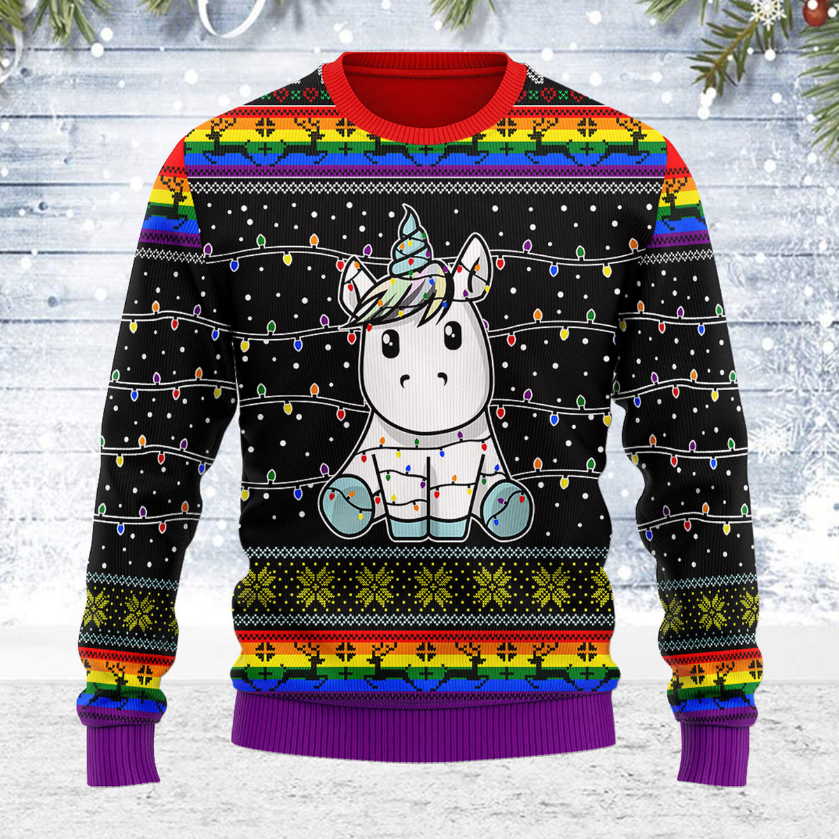 YMskins Ugly Christmas Sweater Unicorn Christmas Tree 3D Apparel