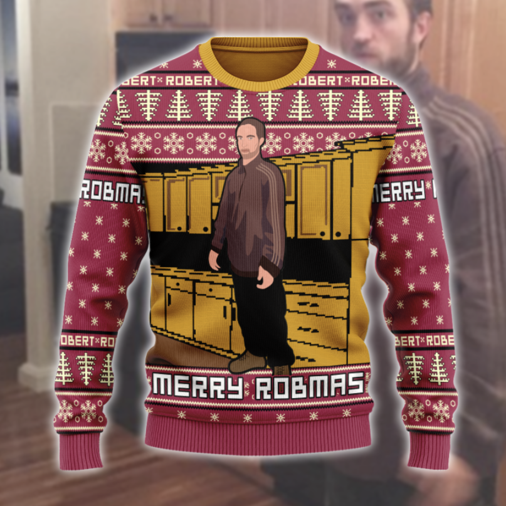 YMskins Ugly Christmas Sweater Robert Pattinson Kitchen Meme 3D Apparel