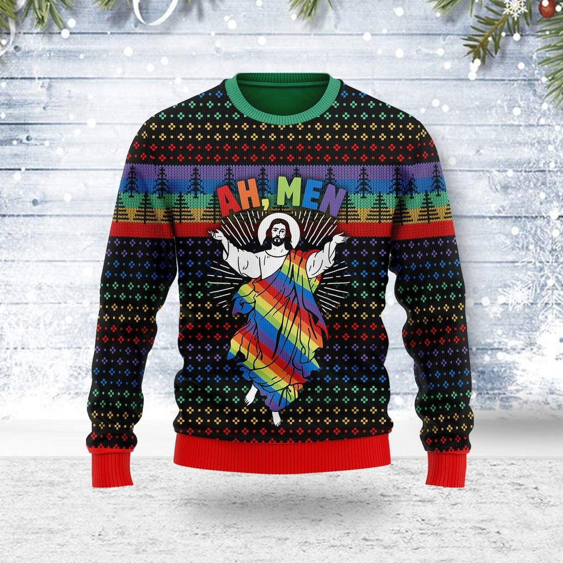 Jesus Ah Men LGBTQ+ Ugly Christmas Sweater - OodieGang