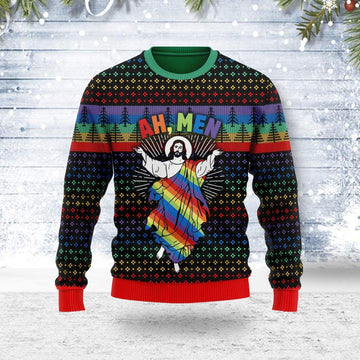 Jesus Ah Men LGBTQ+ Ugly Christmas Sweater - DucG