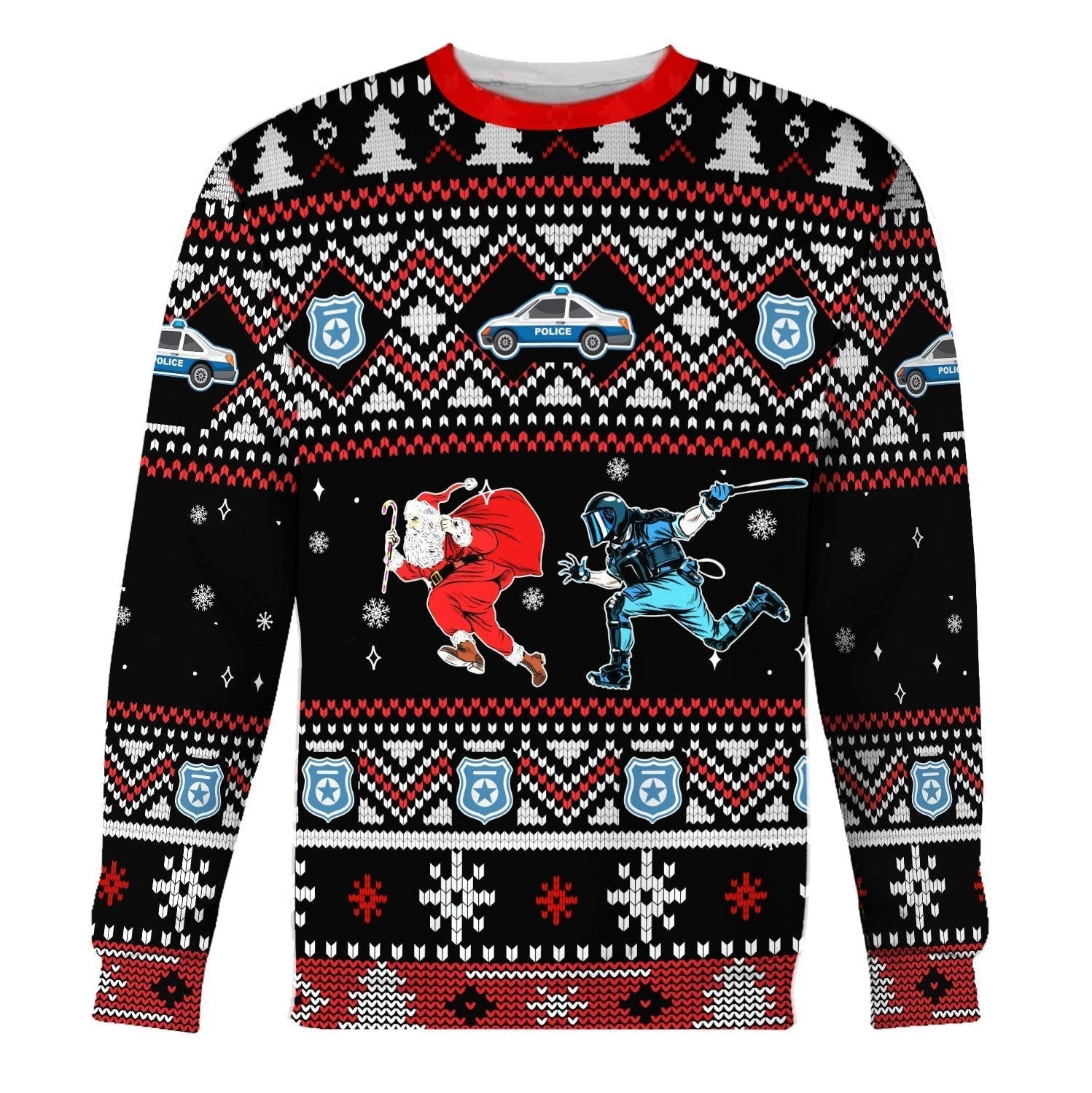 Gearhomies Christmas Unisex Sweater Santa Claus Riot Police 3D Apparel