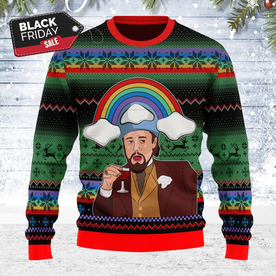 Leo Laughing Meme Dicardo Ugly Christmas Sweater - OodieGang