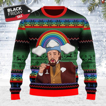 Leo Laughing Meme Dicardo Ugly Christmas Sweater - OodieGang