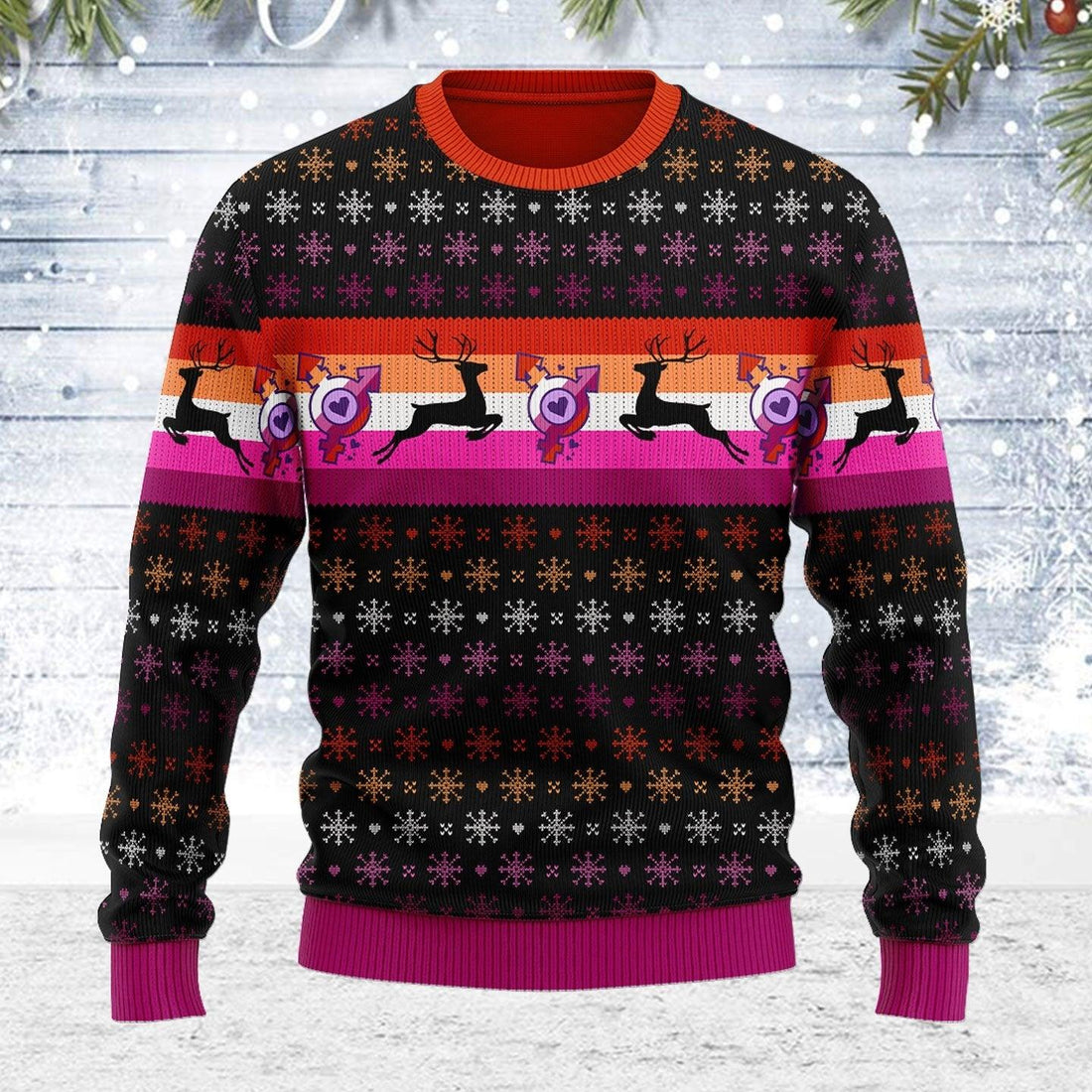 Lesbian Flag Ugly Christmas Sweater - OodieGang