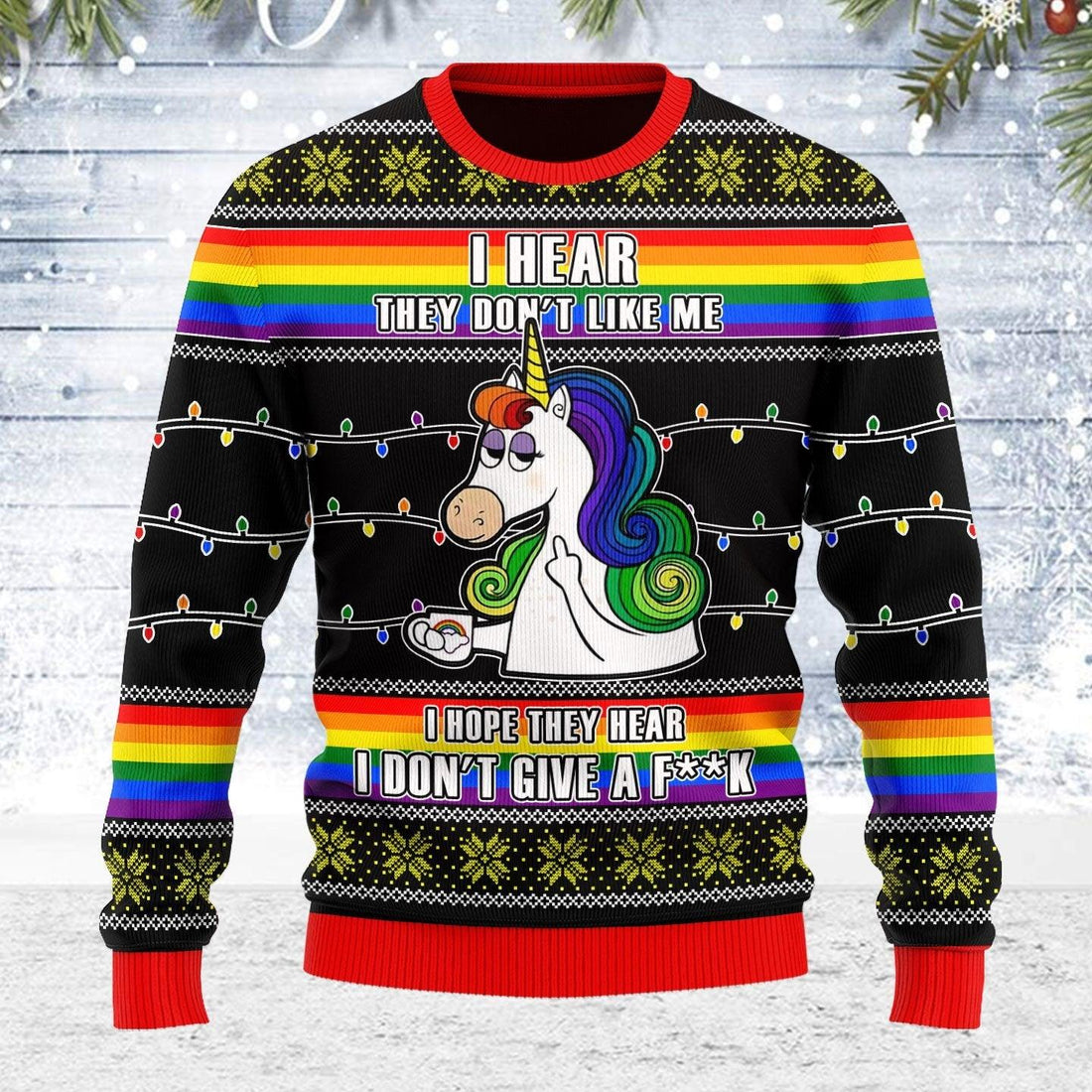 LGBT Unicorn I Don't Give A F**k Ugly Christmas Sweater - OodieGang
