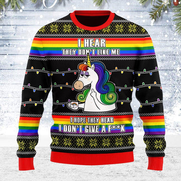 LGBT Unicorn I Don't Give A F**k Ugly Christmas Sweater - OodieGang